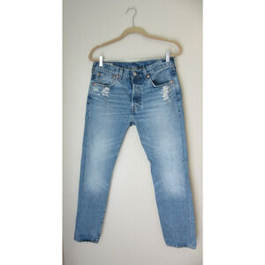 Levi's 501 ST Distressed Women's Premium Denim 31 Button Cotton Slim Taper Jeans